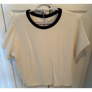 Rag & Bone Extra Small XS Creme Ivory Top Black Band Neck Silk Lined
